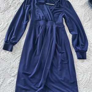 Elegant Navy Blue Wrap Dress